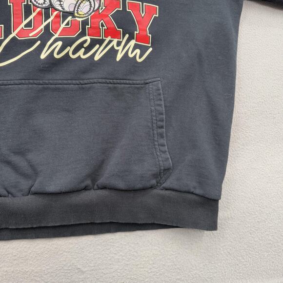 Lucky Charm Hoodie Mens Extra Large Black Graphic Pullover Bunny Kangaroo Pocket - Picture 7 of 10